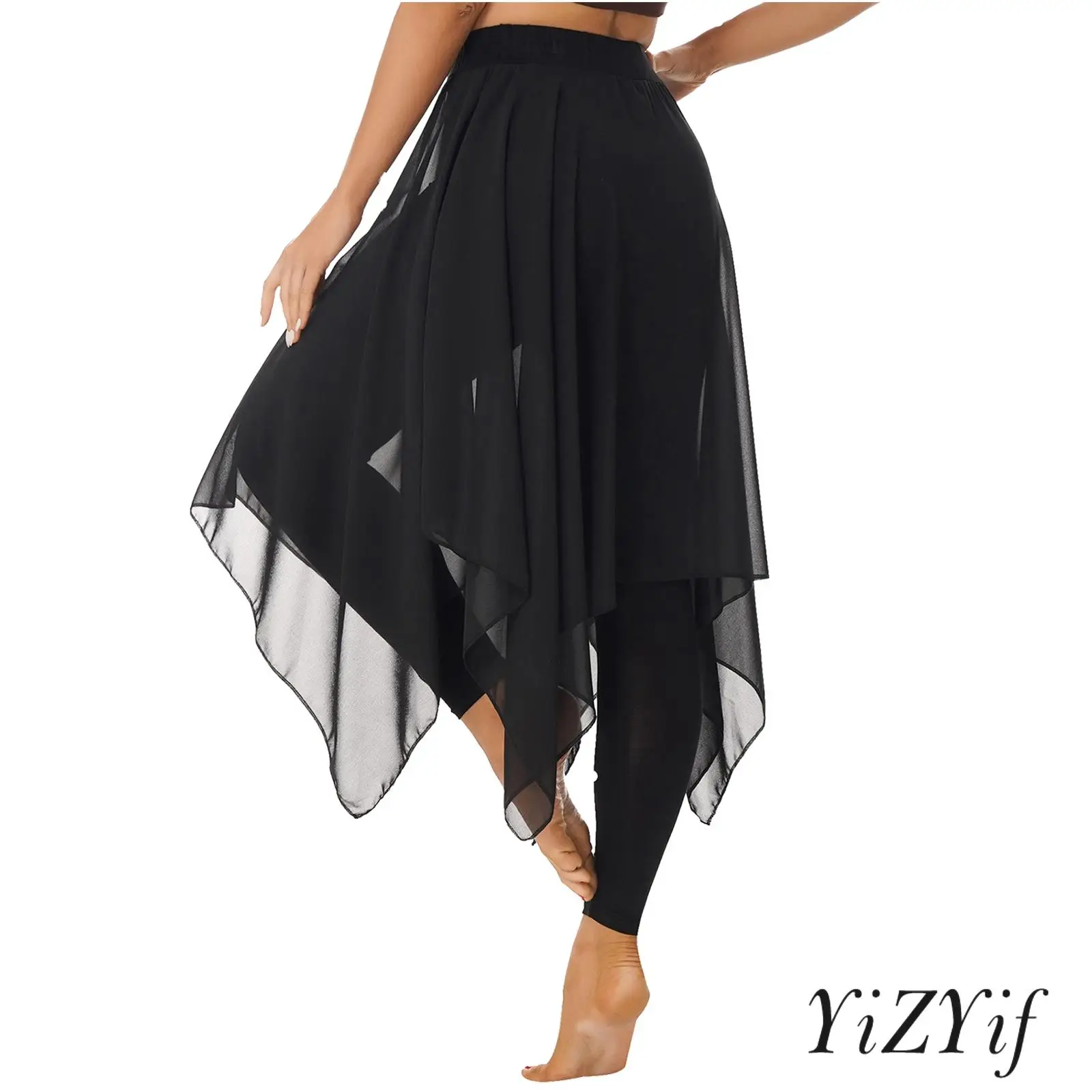 

Elegance Flowy Classical Dance Skirt for Womens with Attached Leggings Sheer Asymmetric Hem for Ballet Dance Stage Photoshoots