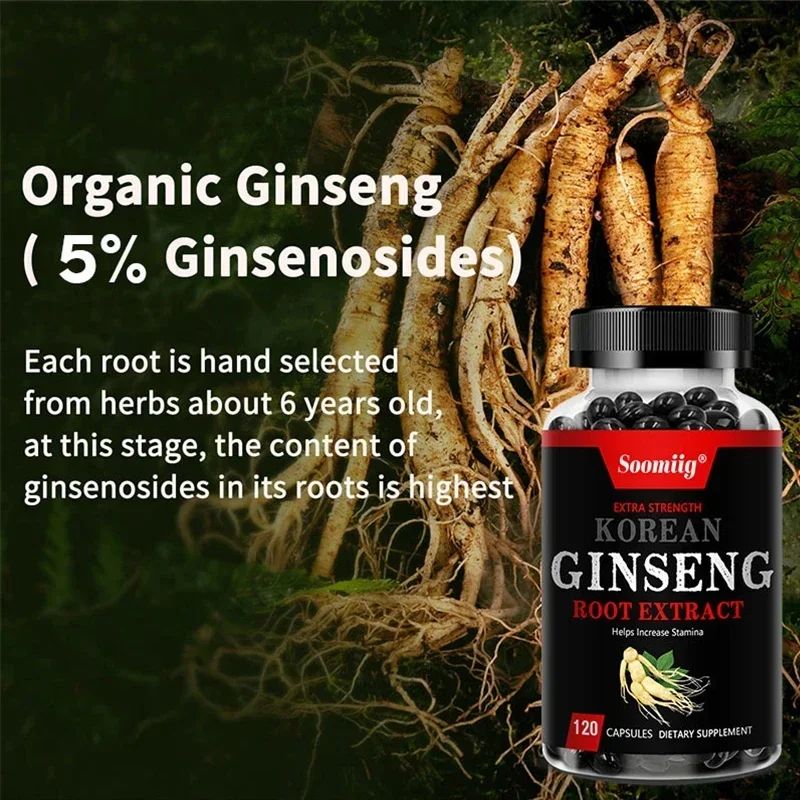 Korean Ginseng Root Extract, for Men and Women, Replenishes Energy, Stamina and The Immune System, Helps with Focus, Strength