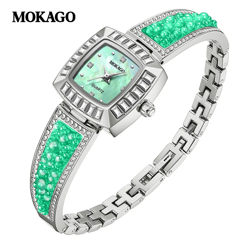 MOKAGO M8125Women's Pearl Dial Watch with Diamond Inlaid Bracelet Copper Strap Colorful Waterproof Elegant Fashion Luxury Gift