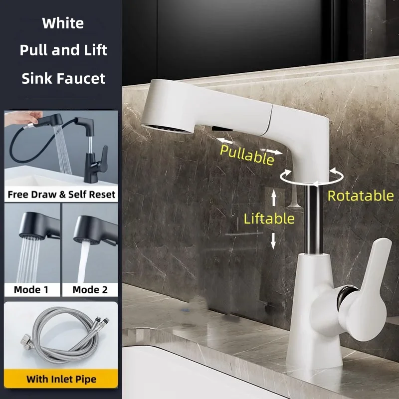 Bathroom Faucet Hot Cold Water Sink Mixer Tap Basin Faucets Washbasin Pull Faucet Copper Lifting Pull Faucet Hot and Cold Water image 3