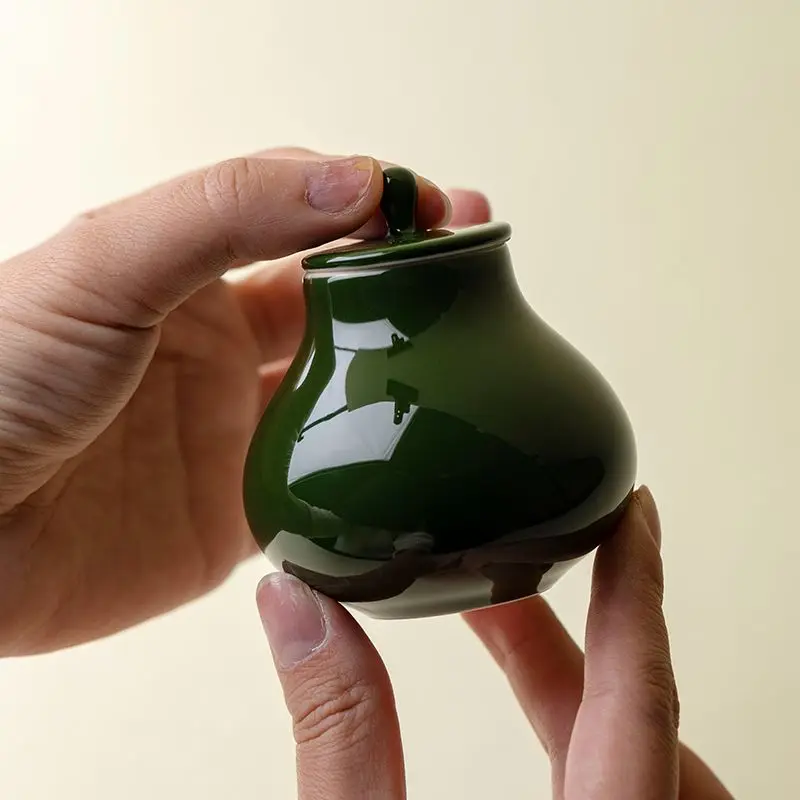 Bamboo Leaf Green Mini Ceramic Tea Pot Jingdezhen Raw Ore Glaze Small Tea Sealed Tea Single Pot Glass Jars and Lids