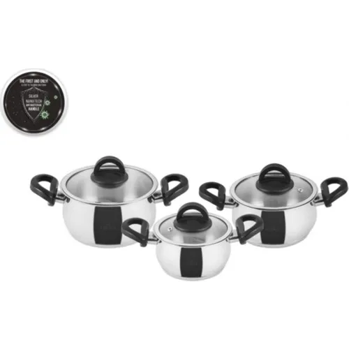 Roe Greenfinch 6 Piece Black Antibacterial With Steel Midi Pots Set