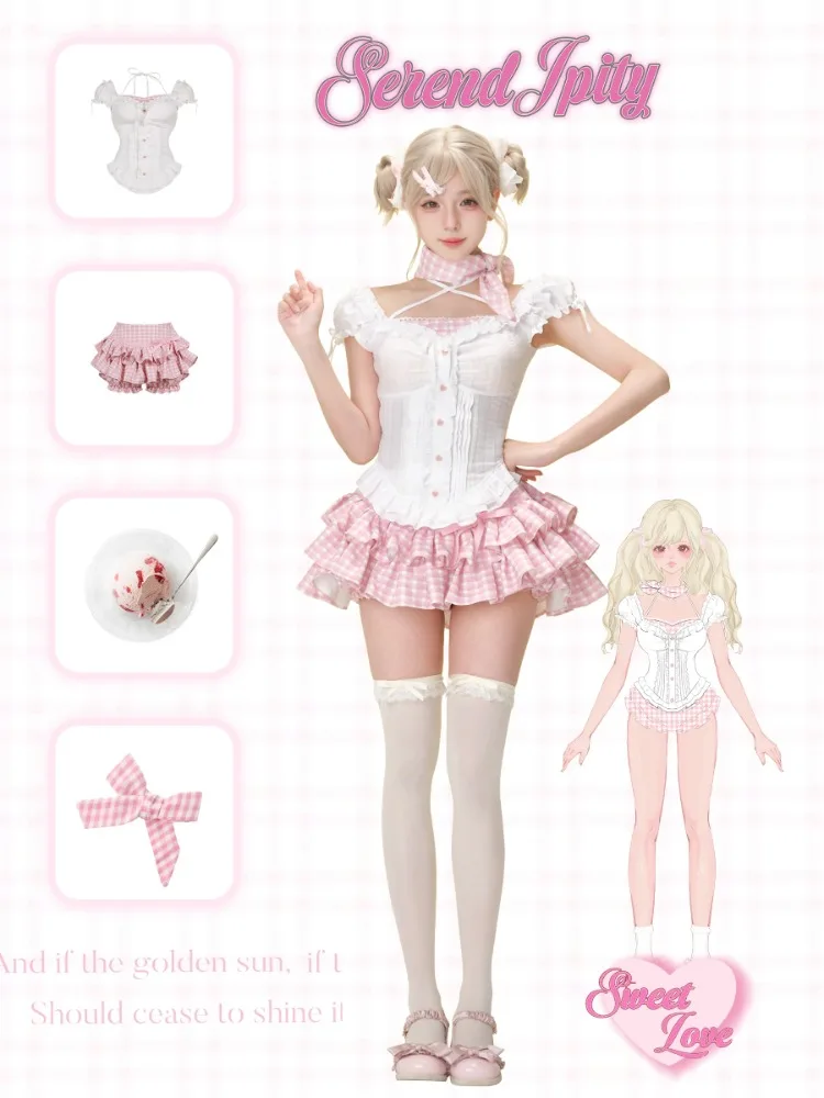 Summer Japanese Kawaii Lolita Elegant 2 Piece Sets Women Pink Y2k Bow Design Mini Skirt Suit Female Princess Sweet Chic Outfits - Image 3