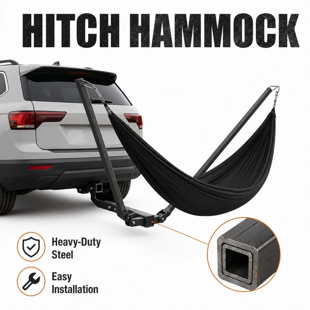 Vehicle Mounted Hammock Stand Heavy Duty Steel Folding Hitch Hammock Rack Portable Camping Kit for SUV Trailer Road Trip