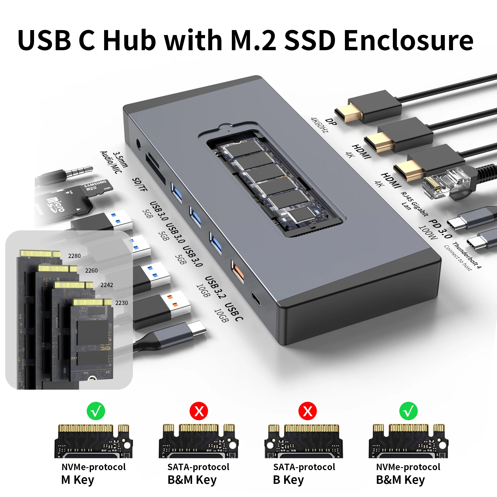 EE1 15 in 1 4 Dual HDM-I 4K 60HZ PD Gen2 10Gbps PD 100W RJ45 Gigabit Lan 1000Mbps NVME M.2 SSD 10Gbps Docking Statio