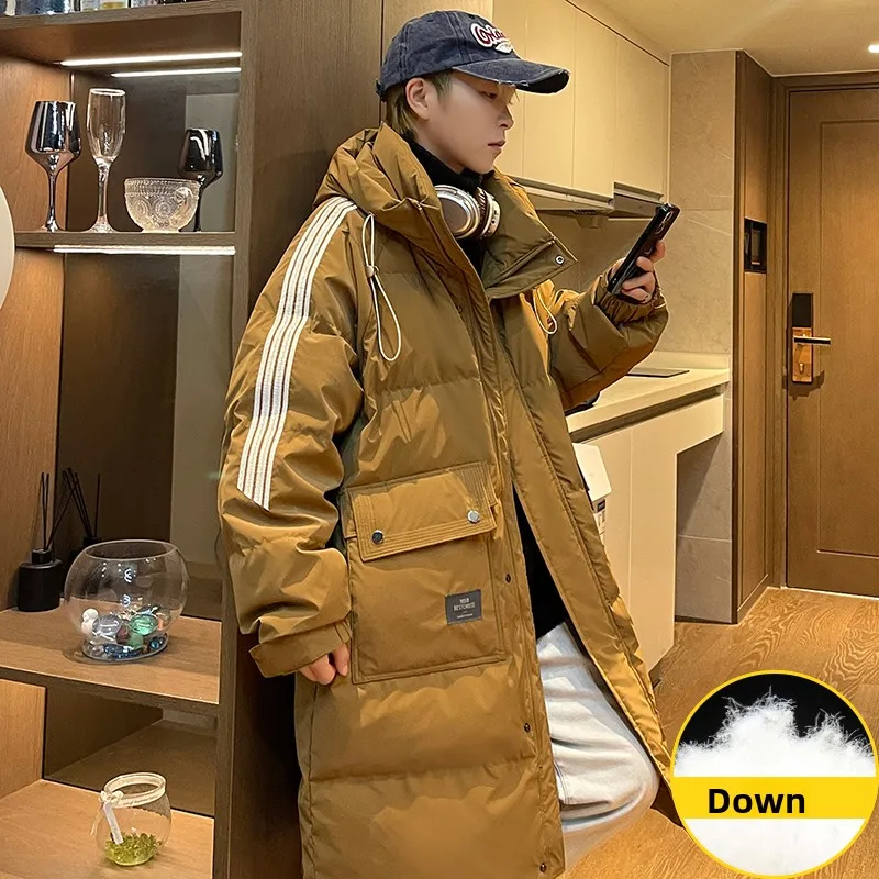 Piumini di media lunghezza per studenti Nuove giacche calde larghe invernali da uomo alla moda Giacca in cotone tinta unita ispessito per adolescenti