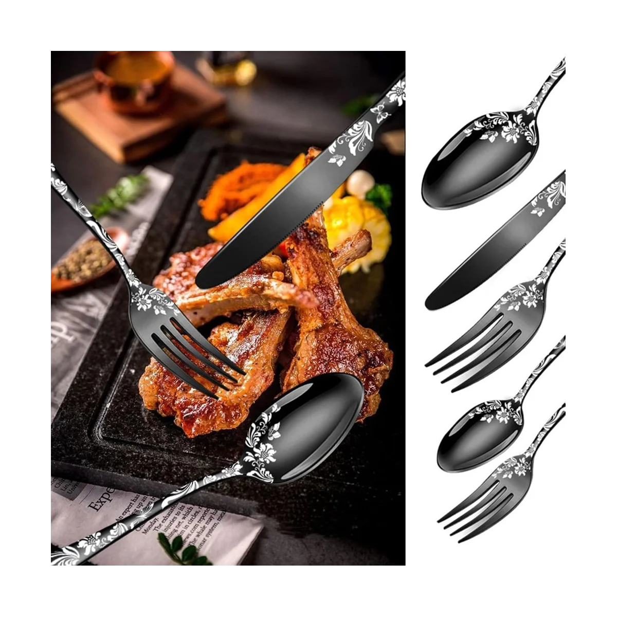 스테인리스 스틸 은식기 커트레이 세트, 독특한 패턴 디자인, 디너 나이프 포함, 4 인용, 20 종 세트