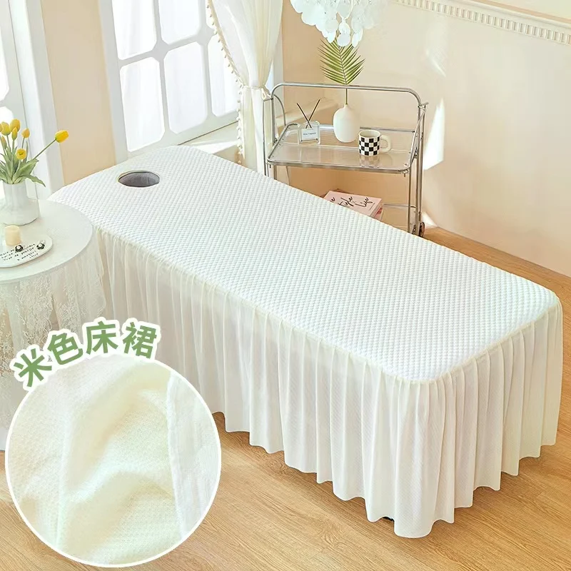 Cool Summer Beauty Salon Bedskirt Full Cover Skin-Friendly SPA Massage Table Bed Cover Sheet Bed Skirt Colchas with Hole