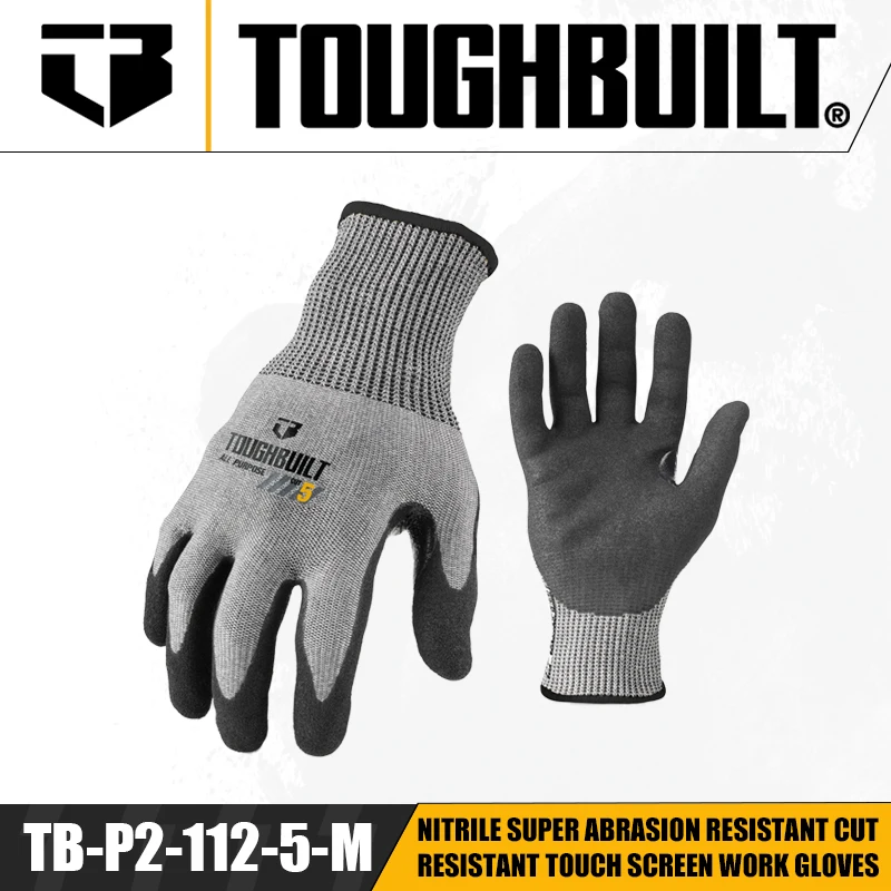 TOUGHBUILT TB-P2-112-5-L/S/M Nitrile Super Abrasion Resistant Cut Resistant Touch Screen Work Gloves Hand Protection