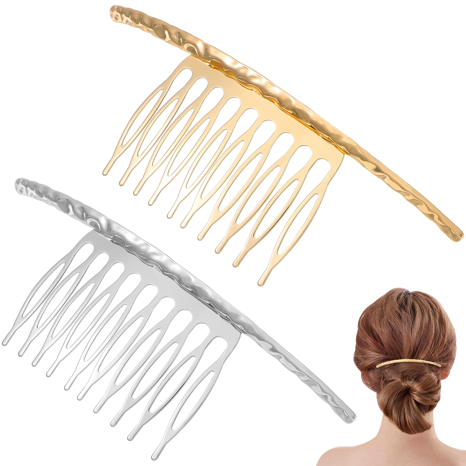 

2 Pcs Hair Comb Alloy Accessories for Girls Side Barrette Clips Fashion Hairpin Decorations Golden Silver Color