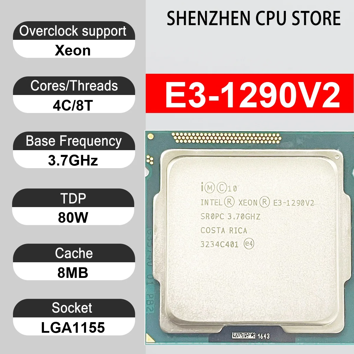 Intel Xeon E3-1290V2 4 Core 8 Thread 3.7GHz 80W 8MB Cache 22nm Ivy Bridge DDR3-1600/1333 MHz SR0PM LGA1155