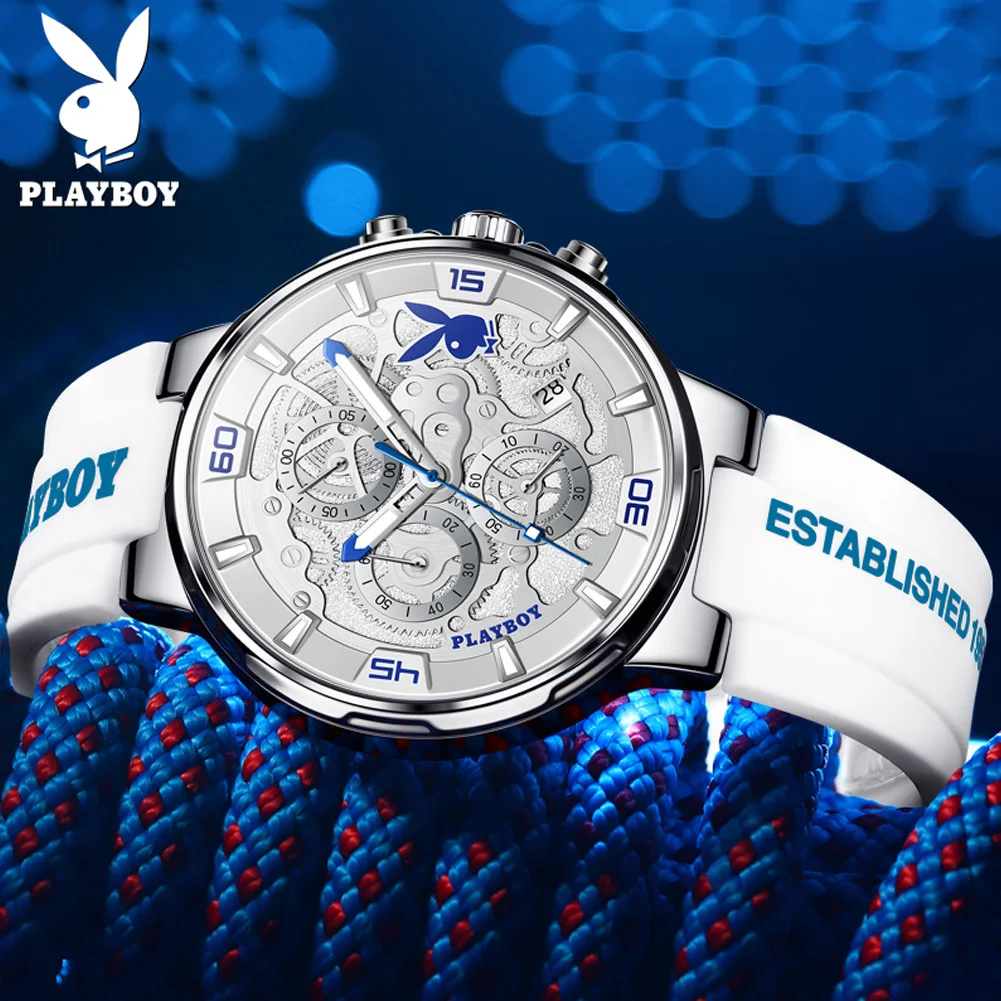 PLAYBOY Top Brand Trend Quartz Watch for Men Original Silicone Strap Men\'s Watches Waterproof Calendar Multifunction Male Watch