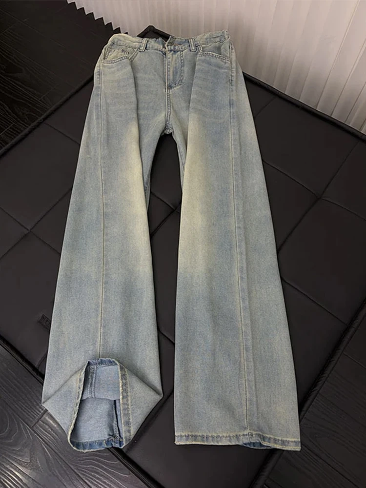 

American Sle Slim Fit Ice Silk Jeans Men's Summer High Waist Straight Leg Pants Lengthening Legs Effect Micro Flared