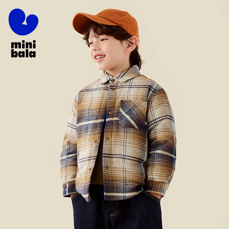 

Mini Bala Boys Down Jacket 2025 Winter New Warm Plaid Pattern Puffer Coat