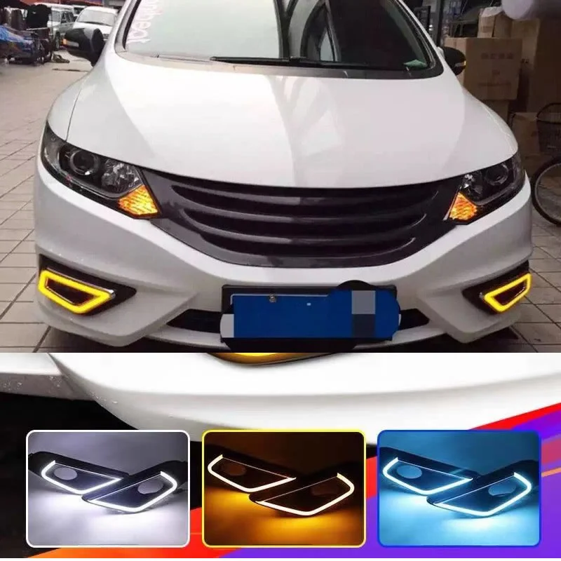 For Honda Jade 2013 2014 2015 2016 LED Daytime running light Yellow flowing water turn signal running light