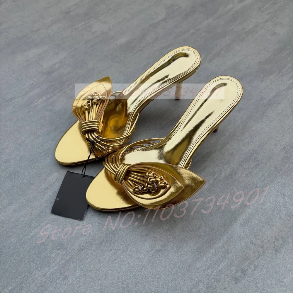 Sandal Strappy Heeled - 메탈릭 리프 피프토 힐 뮬 여성용