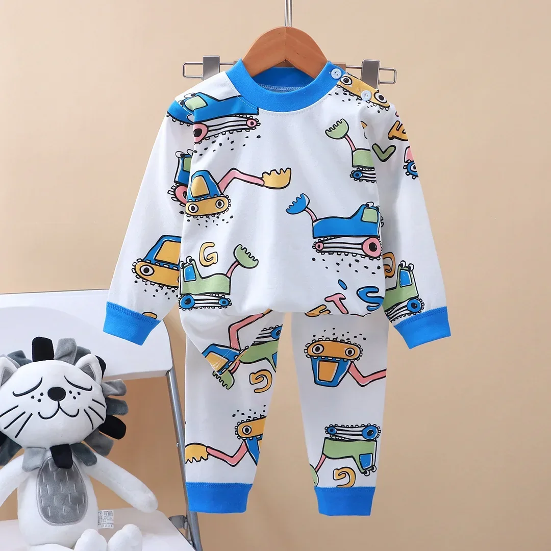 New Kids Boys Girls Pure Cotton Pajamas Cartoon Long Sleeve T-Shirt Tops with Pants Toddler Baby Autumn Sleepwear Clothing Sets