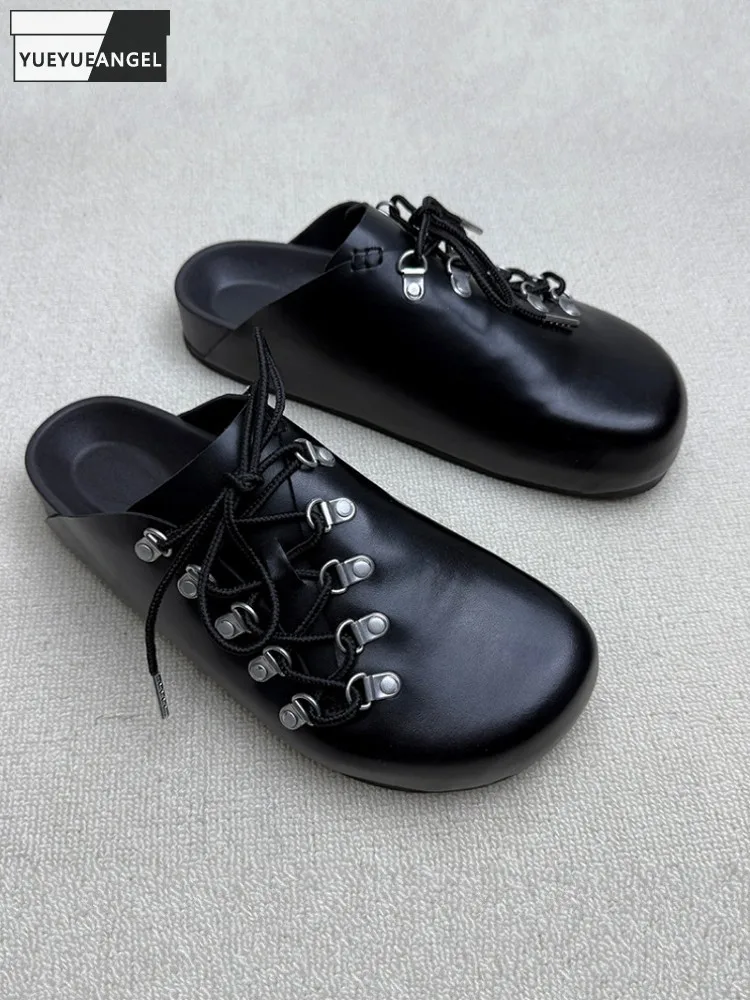 

Новые летние модные мужские тапочки из натуральной кожи, удобные, с закрытым носком, на толстой платформе, повседневные, универсальные, мужские шлепанцы