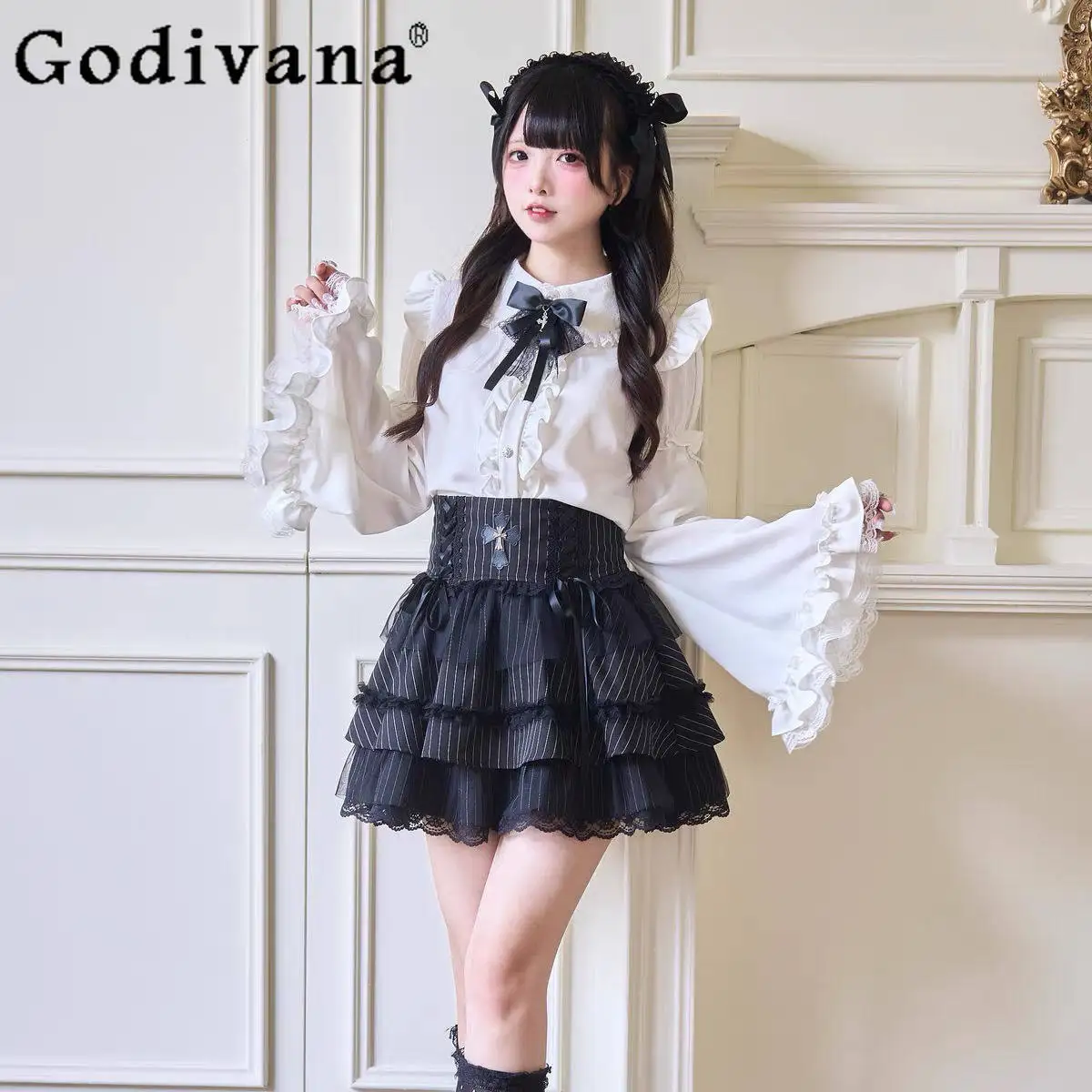 

Japanese Original Design Lolita Inner Top Mass-Produced Gothic Ballet Style Long Sleeve Versatile Women's Shirt