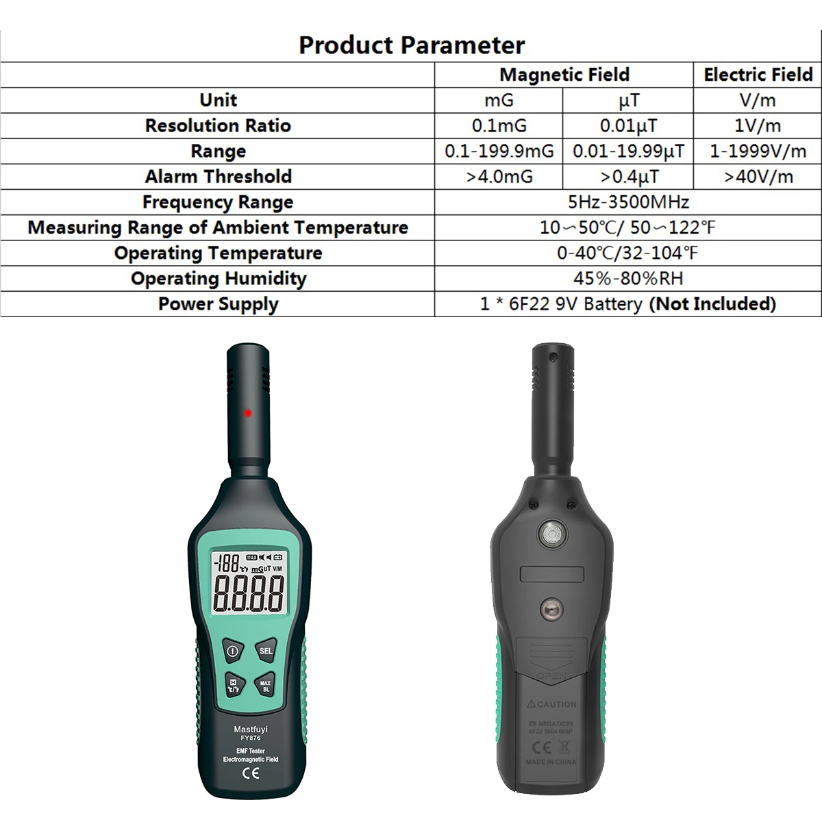 Mastfuyi EMF Meter rilevatore di radiazioni elettromagnetiche Tester di radiazioni a onde elettromagnetiche Monitor di radiazioni FY876 nero