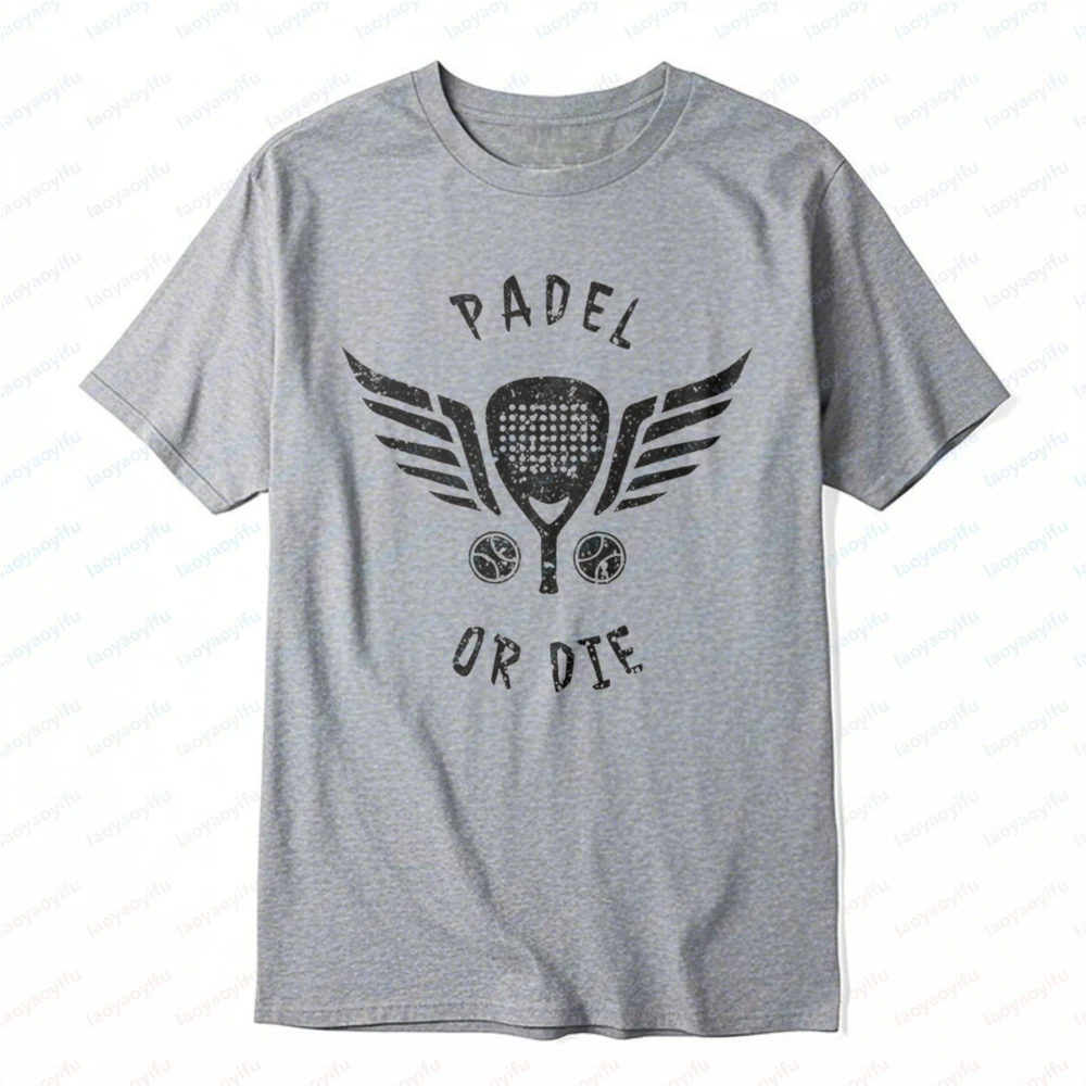 Padel or Die with Wings and Racket Graphic Print T-Shirt Summer Outdoors Casual Sport Fashion Trendy Cotton Tops Women Clothes