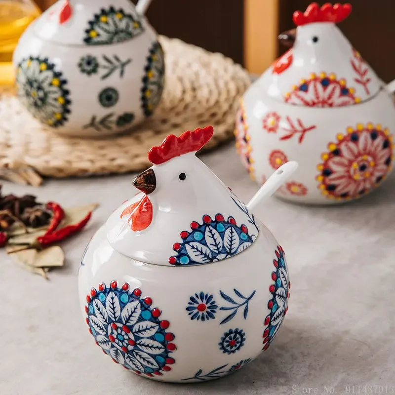 

Ceramic Chicken Head Animal Shaped Seasoning Can, Home Hotel Kitchen Restaurant With Hole Cover Salt Spicy Spice Jar, 350ml, 1Pc