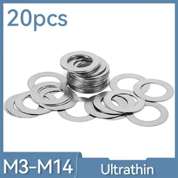 20pcs/lot M3 M4 M5 M6 M8 M10 M12 M14 304 Stainless Steel Ultra Thin Flat Washer Adjusting Shim Plain Gasket 0.1/ 0.2/ 0.3mm