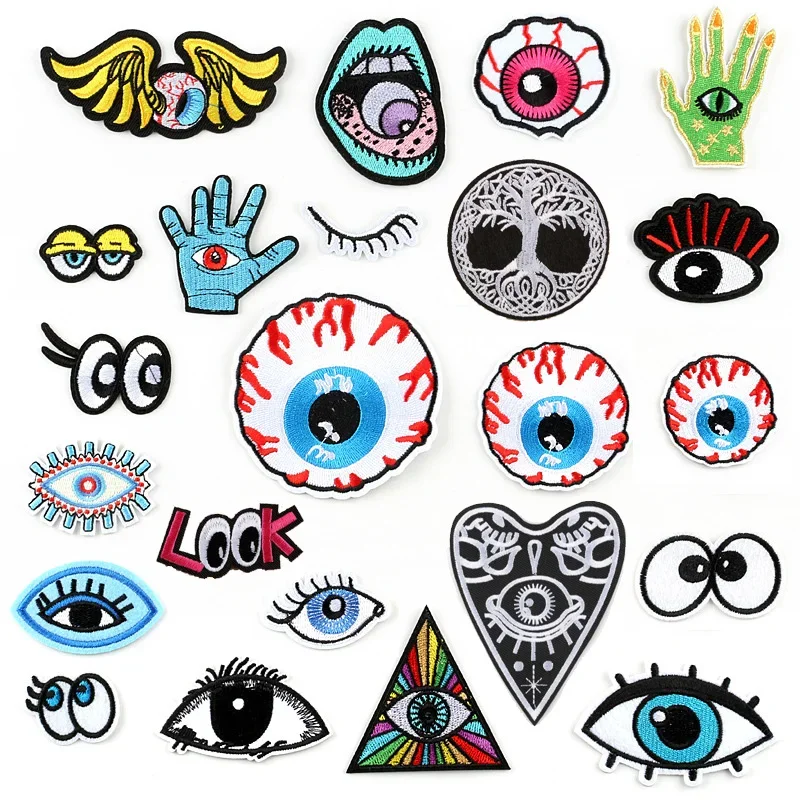 1pcs Mix Eyes Patch for Clothing Iron on Embroidered Sew Applique Cute Patch Fabric Badge Garment DIY Apparel Accessories ZU