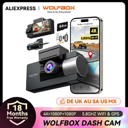 WOLFBOX I07 Dash Cam 3 Channel Dash Camera for Car Front and Rear 4K Dash Camera with GPS WiFi Car Dvr for 170 FOV WDR