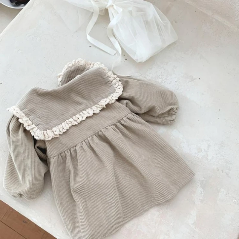 MILANCEL 0-3Y New Autumn Baby Girls Clothes Full Sleeve Baby Corduroy Dresses Casual Solid Turn Down Collar Shirt Dress