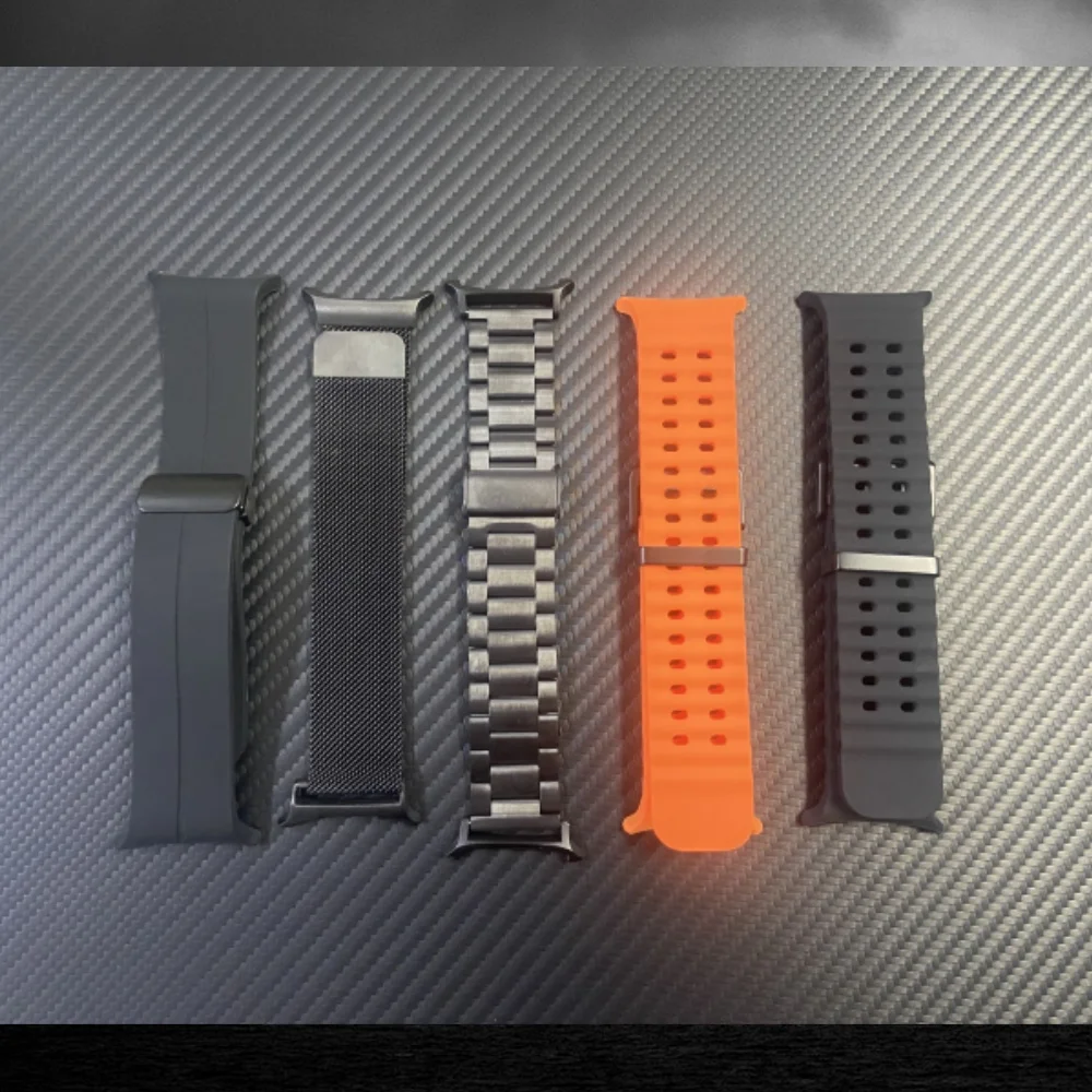

NEW Silicone Milan Steel Straps for Samsung Galaxy Watch 7 Ultra 47mm U8 ultra Sport Ocean Magnetic Folding Buckle Watchband Set