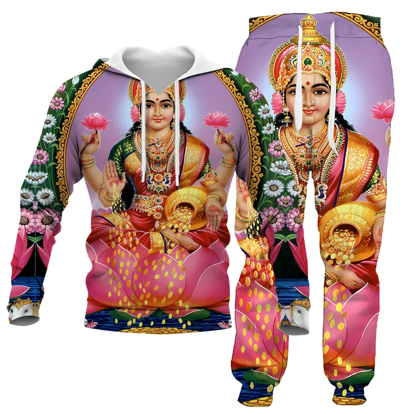 

HX Goddess Lakshmi Tracksuits Indian God 3D Printed Vest T-Shirts Shorts Sweatpants Mens Women Clothing Sets Dropshipping