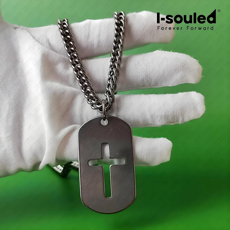 

Matte Titanium Cross Dog Tag Necklace - Unisex Minimalist Religious Pendant Jewelry, Hypoallergenic Gift for Him/Her