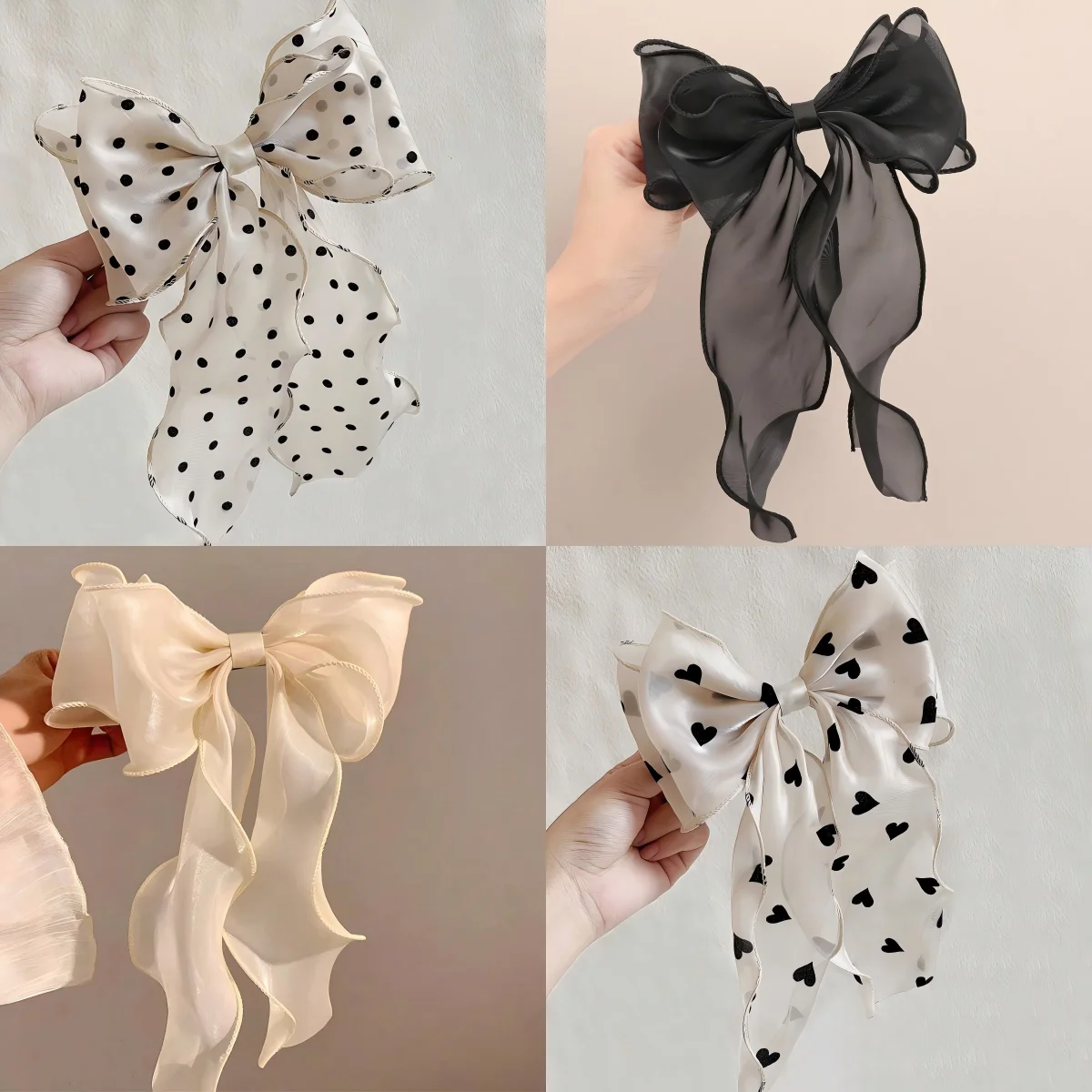 1 Stuks Zwarte Stip Organza Strik Haar Clip Vrouwen Pluizige Lint Hairgrip Franse Hoofdtooi Zoete Leuke Haaraccessoires Haarspelden - afbeelding 2