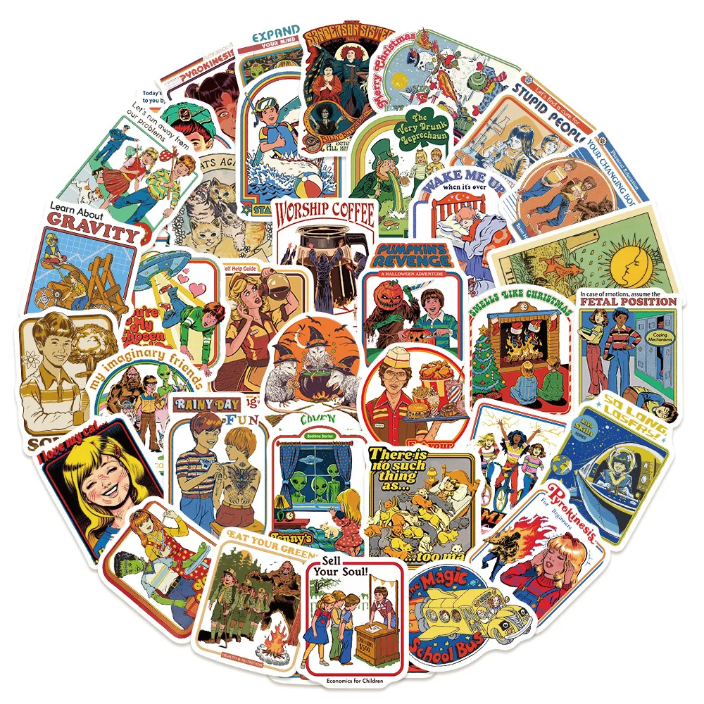 50Pcs Humorous Retro Stickers Graffiti Diary Tablet Decoration Waterproof Stickers
