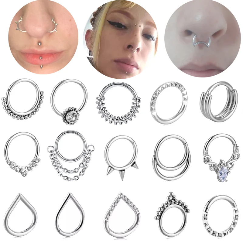 Nose Piercing Ring Nase Cuff Titanium Steel Segment Hinged Ring Opal Nariz Piercing Ear Cartilage Tragus Septum Jewelry