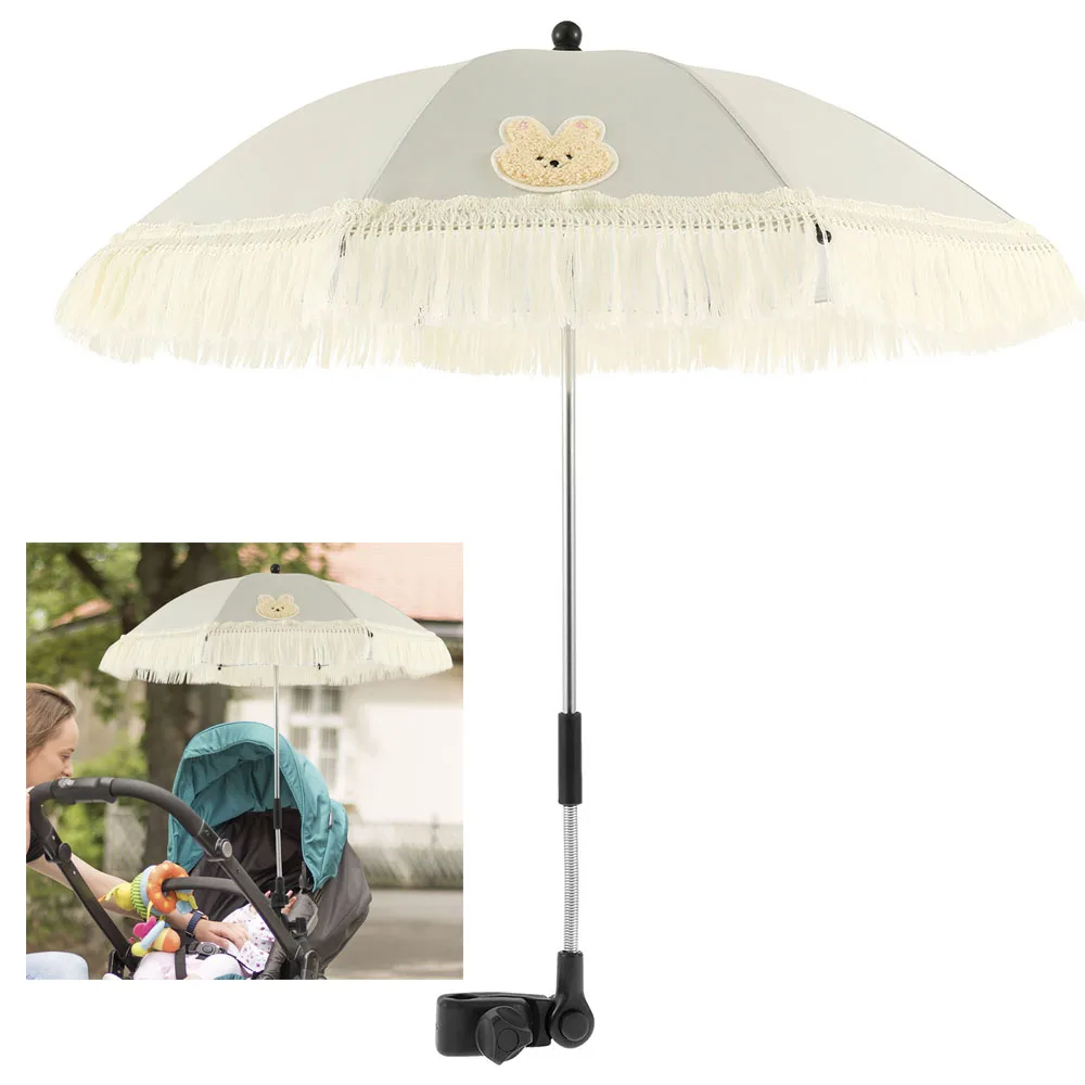 

Складной зонт для детской коляски, регулируемый универсальный зонт для детской коляски с кисточкой, защита от УФ-солнца и дождя, портативный зонтик