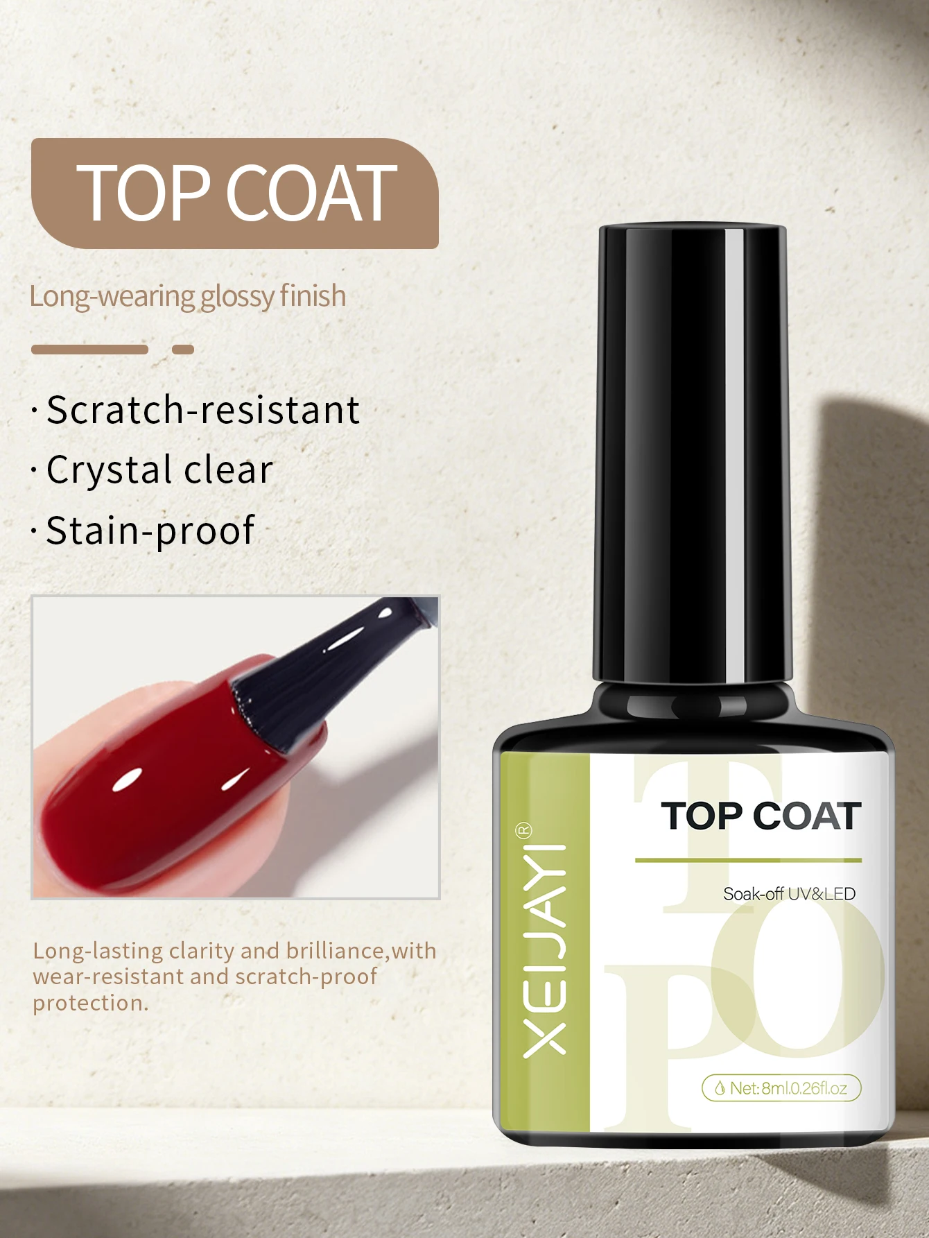 XEIJAYI 2Pcs 8ml Strong Base Coat Anti Scratch No Wipe Gloss Top Coat Soak Off UV LED Nail Gel Polish For Home Salon