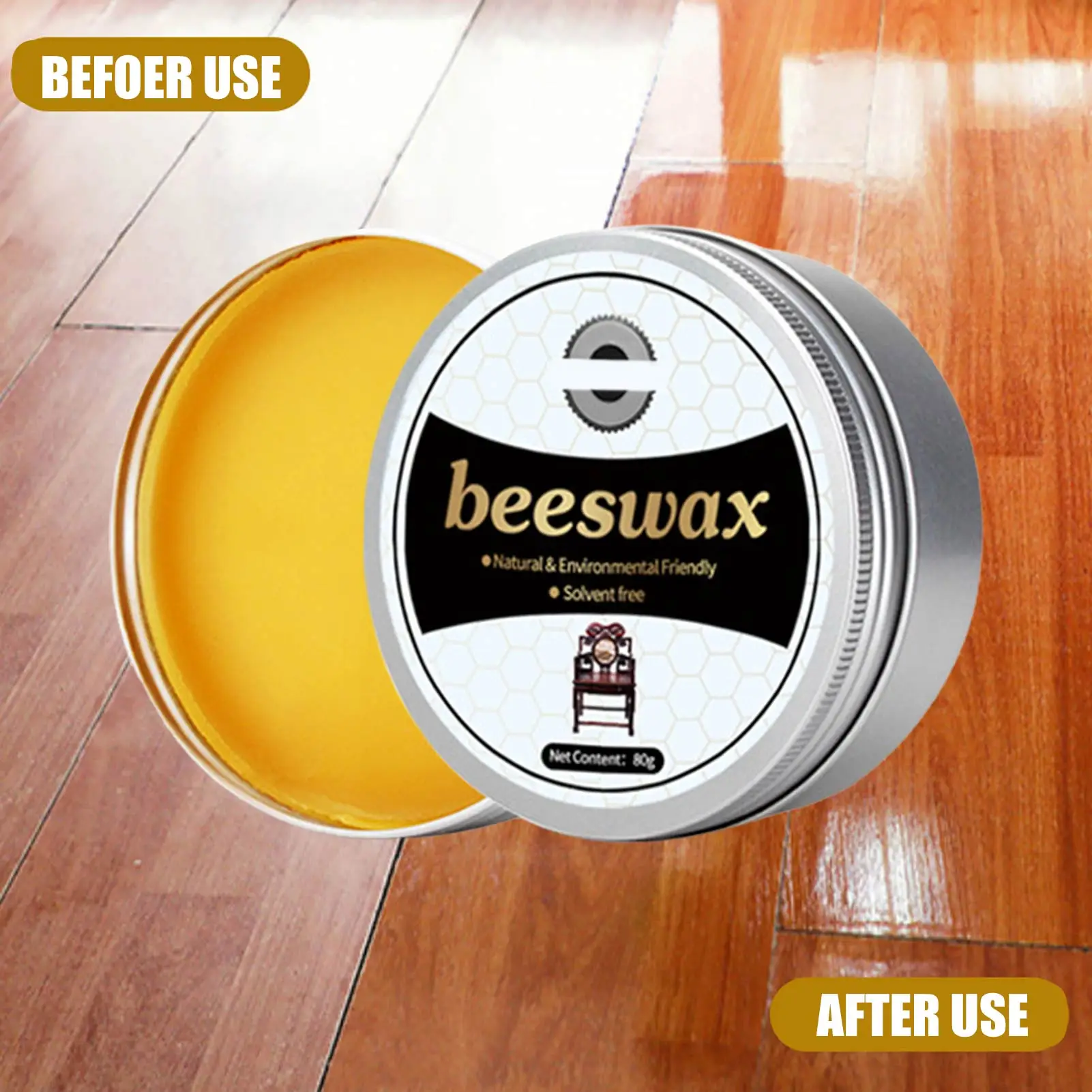 80G Wood Seasoning Beeswax Wood Floor Polish Beeswax Floor Care Wax Household Polishing Furniture Maintenance Care Wax