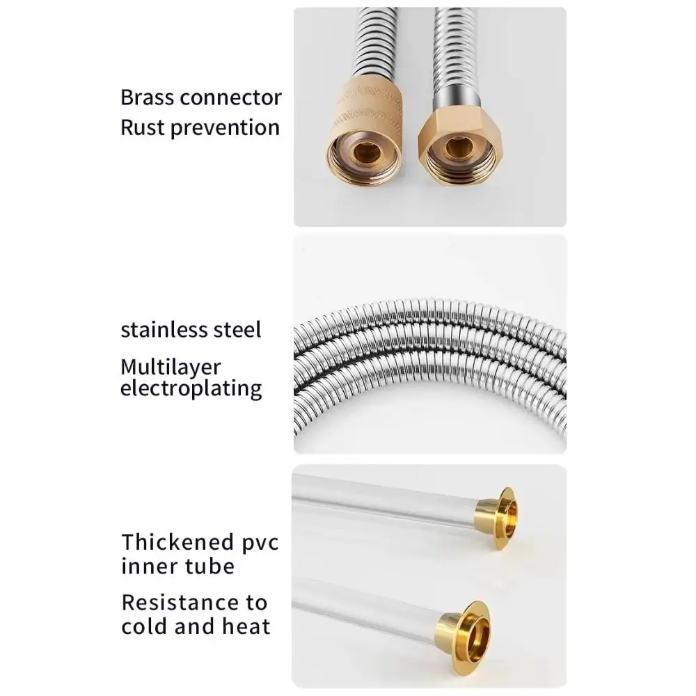 Replacement Handheld Shower Head Hose PVC Anti Winding Shower Extension Tube Universal High Pressure Spray Water Pipe Bathroom