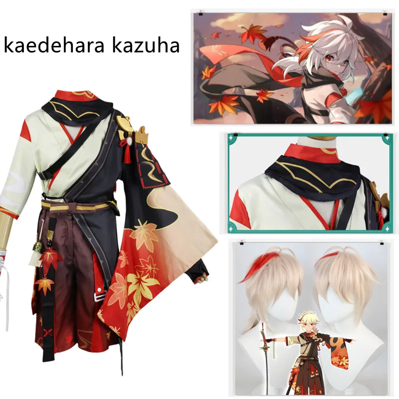 Juego de Anime Genshin Impact Kaedehara Kazuha para hombre, Cosplay, fiesta de Halloween, ropa, peluca, zapatos, disfraces de Halloween