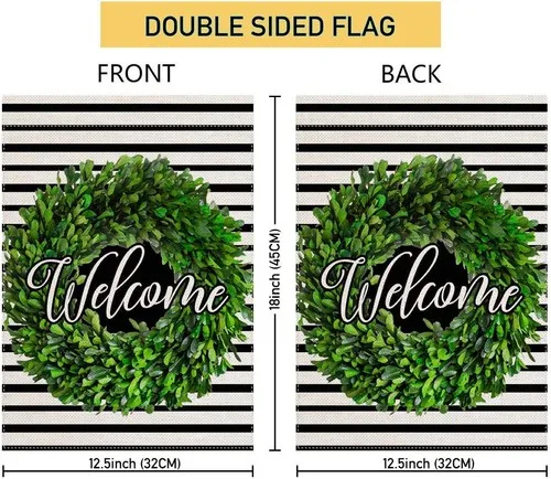 Welcome Garden Flag Double Sided Boxwood Wreath Design Burlap, 12.5 x 18 Inch XXQ