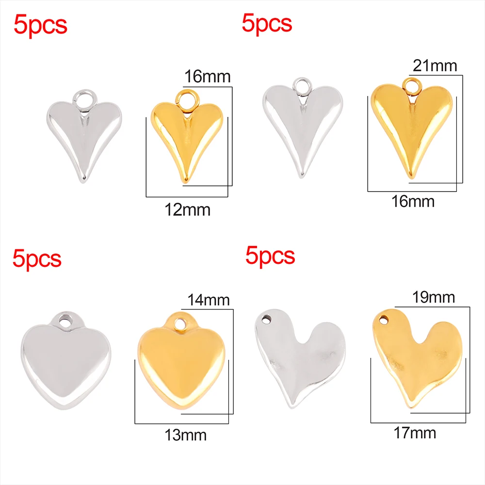 5pcs Stainless Steel Charms Heart Charms for Jewelry Making Heart Shaped Pendant Handmade Bracelets Earrings Diy Accessories