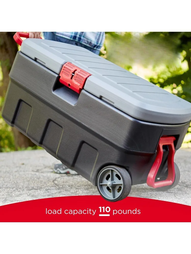 W_ActionPacker 35 Galon, Buatan AS, Tempat Penyimpanan Plastik yang Dapat Dikunci dengan Tutup dan Roda - Luar Ruangan, Industri, Kokoh, Berkemah