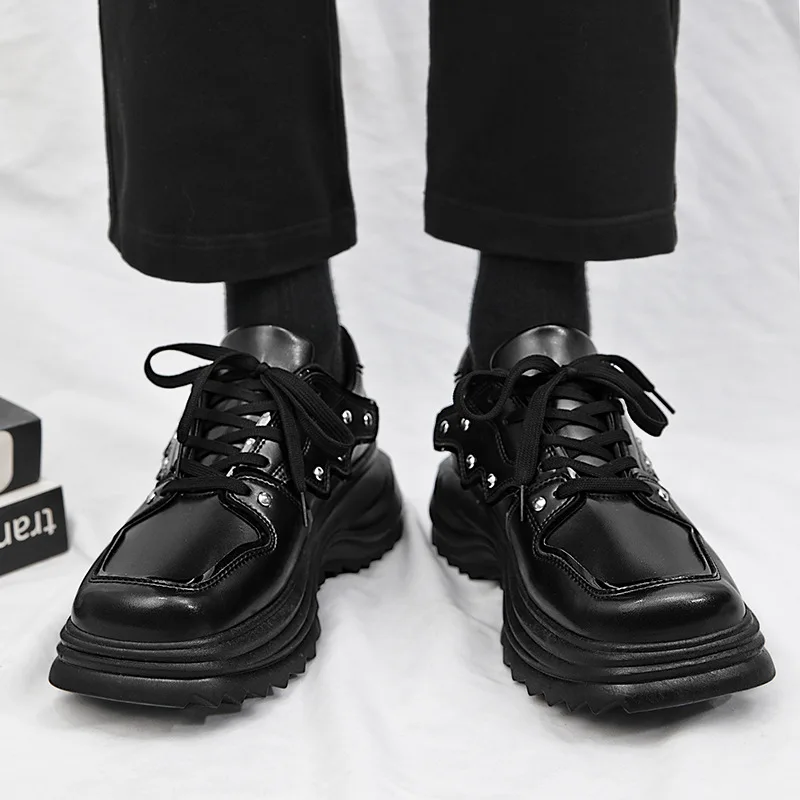 New Platform Increased Sneakers Shoes For Men Fashion Platform Trend Versatile Casual Shoes For Men's Black Autumn Leather Shoes