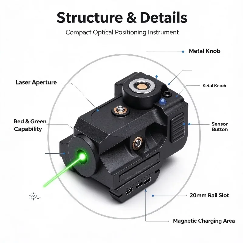Portable Mini Red Green Light Calibrator Magnetic Rechargeable 20mm Rail Slot Mount Outdoor Optical Dot Locating Instrument