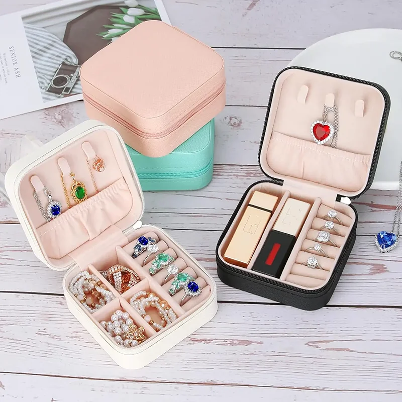 Mini Jewelry Travel Case Small Portable Pu Leather Jewellery Organizer Display Storage Box for Rings Earrings Necklaces Gifts