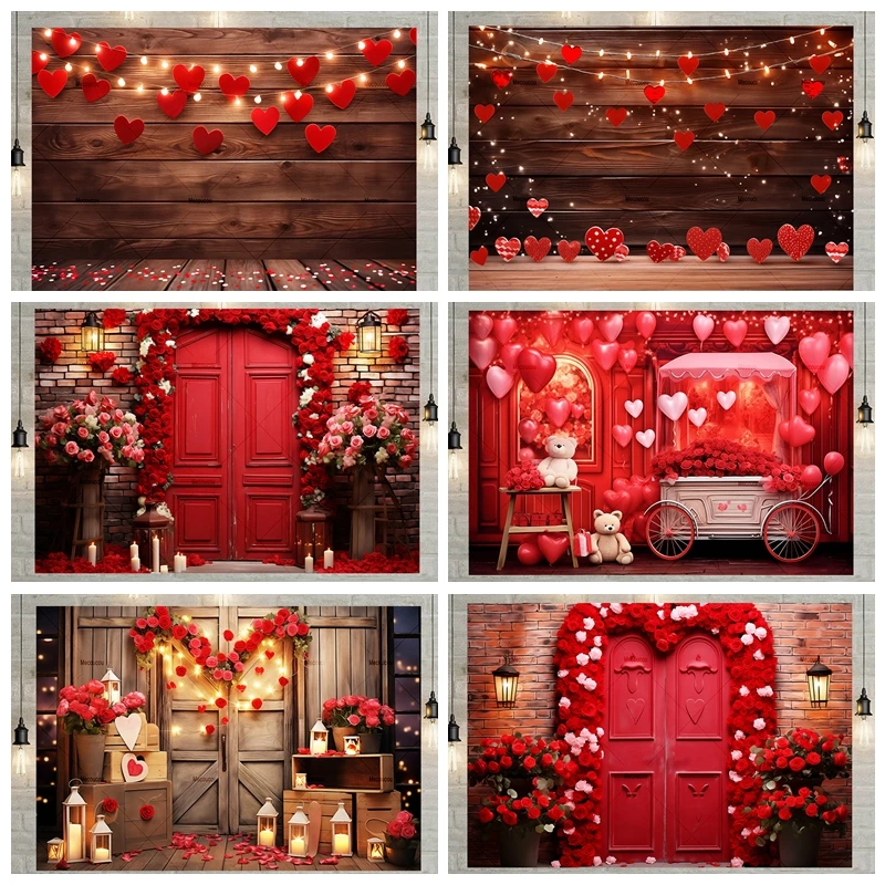 

Valentine's Day Backdrops For Photography Red Lover Heart February 14 Anniversary Portrait Photographic Background Photo Studio