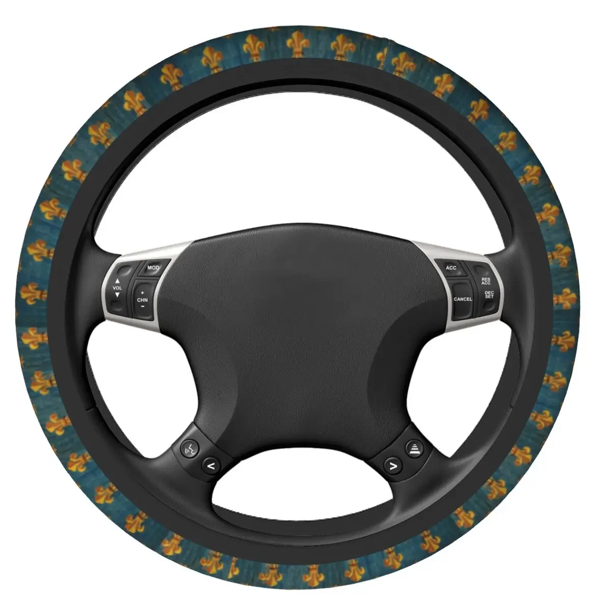 Gold Fleur De Lys Steering Wheel Covers Universal Lily Flower Fleur-de-Lis Steering Wheel Protector Fit for Car Accessories