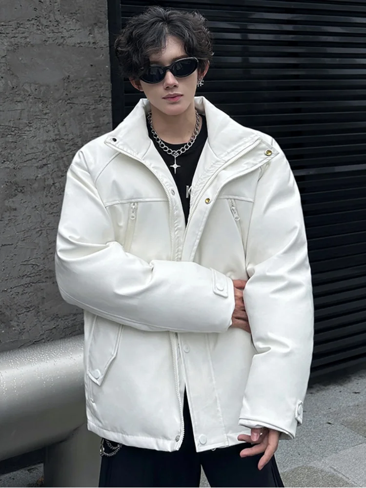 

Мужская утепленная куртка из искусственной кожи с хлопковой подкладкой, воротником-стойкой, зимнее пальто, теплое, повседневное, свободного кроя, для подростков, модная, с кожаной поверхностью